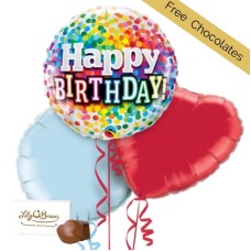 Colourful Splash Happy Birthday Balloon Bouquet With Free Lily O Brien Chocolate Set